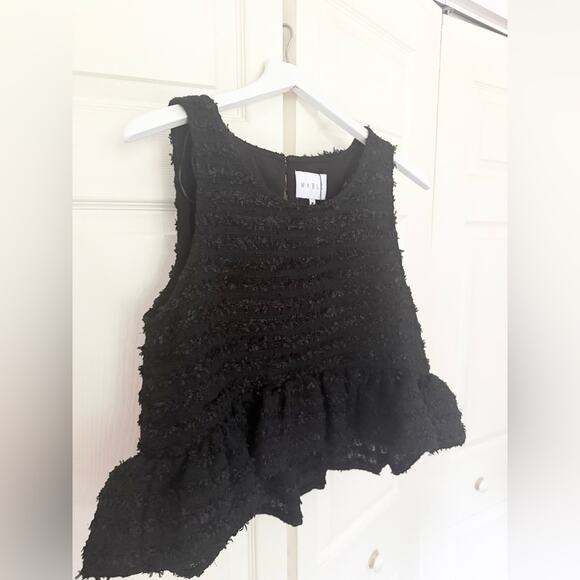 NWT Mable Aarna Frayed Babydoll Tank Top Black Peplum Top Textured Size Medium - Picture 6 of 11